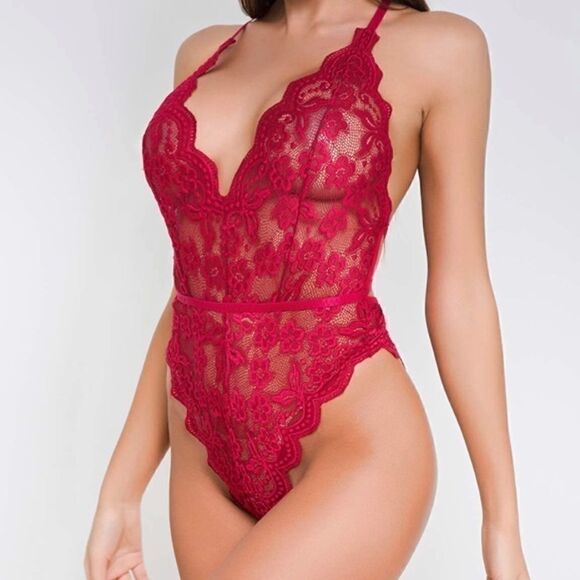 Adjustable Wine Color Lace Bodysuit - Picture 1 of 5